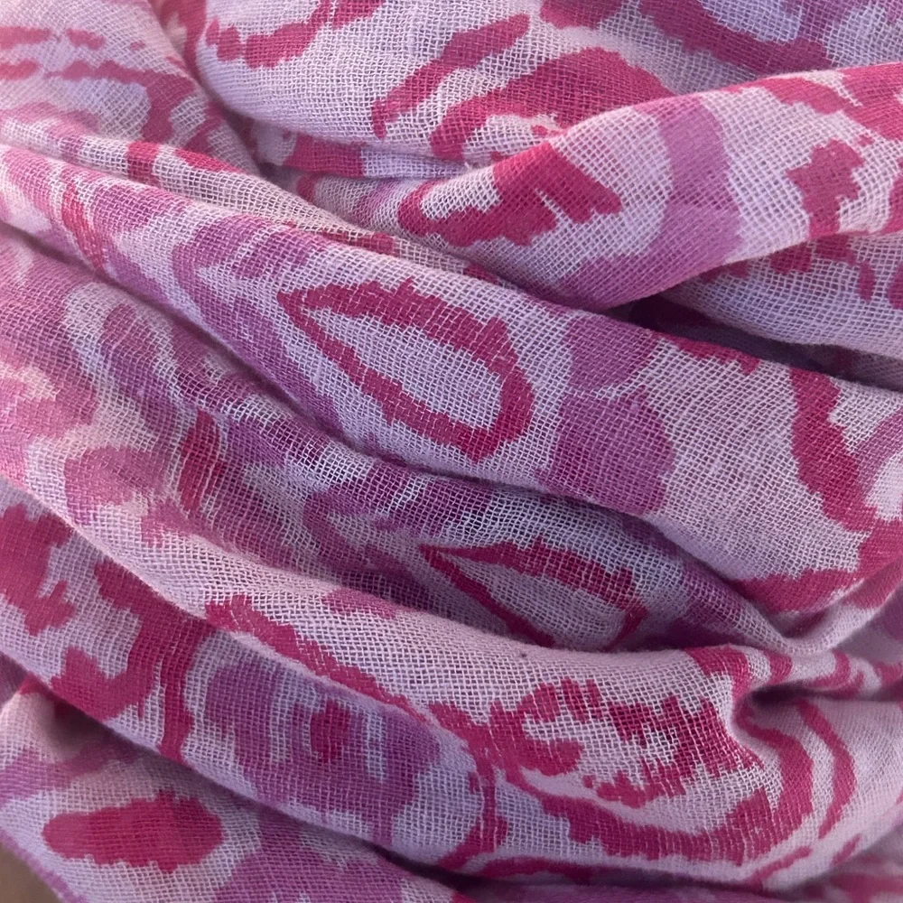 Fresh Produce 100% Cotton Pink Patterned Scarf | Tassel Fringe